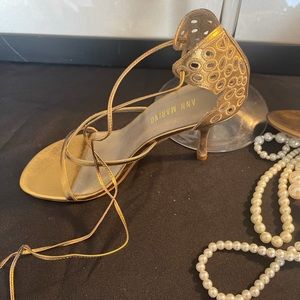 NEW Ann Mario Gold Ankle Strap Heel Sandals